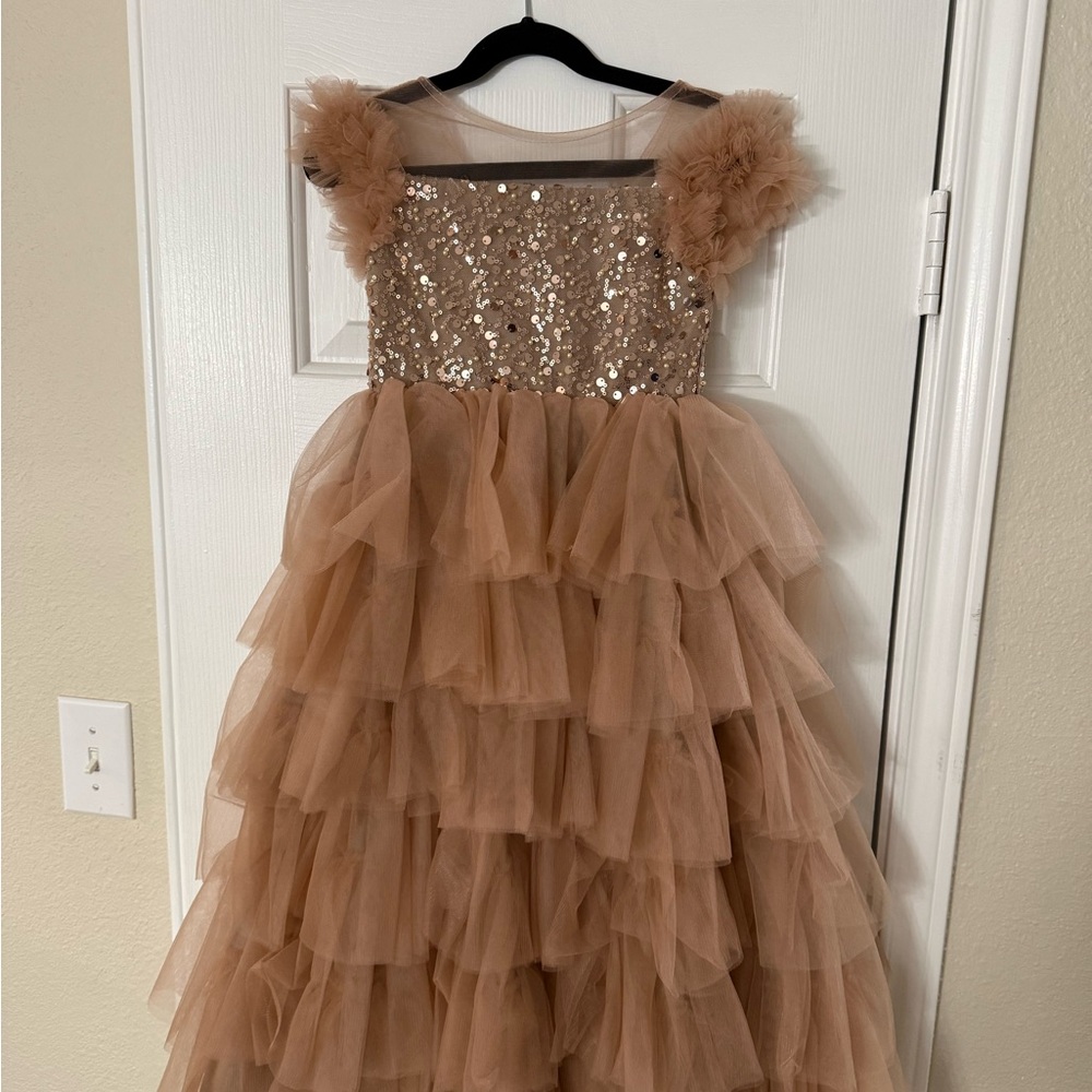 Elegant Brown Tiered Kids Dress